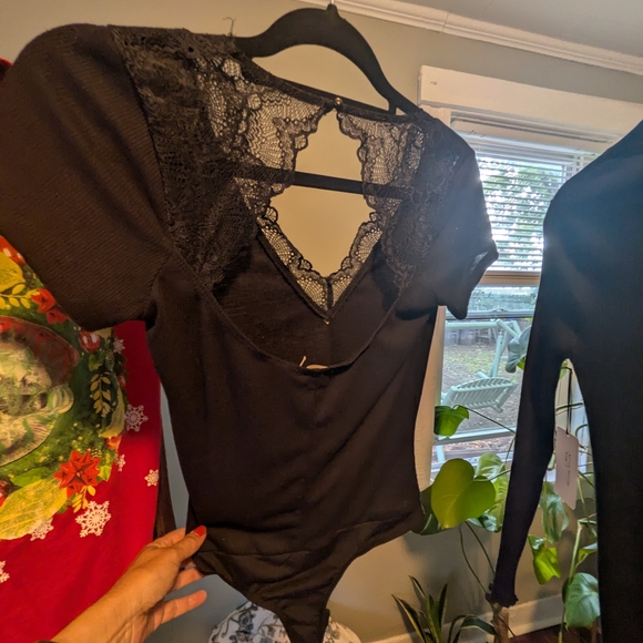 Francesca's Collections Black Lace Bodysuit - Picture 1 of 6